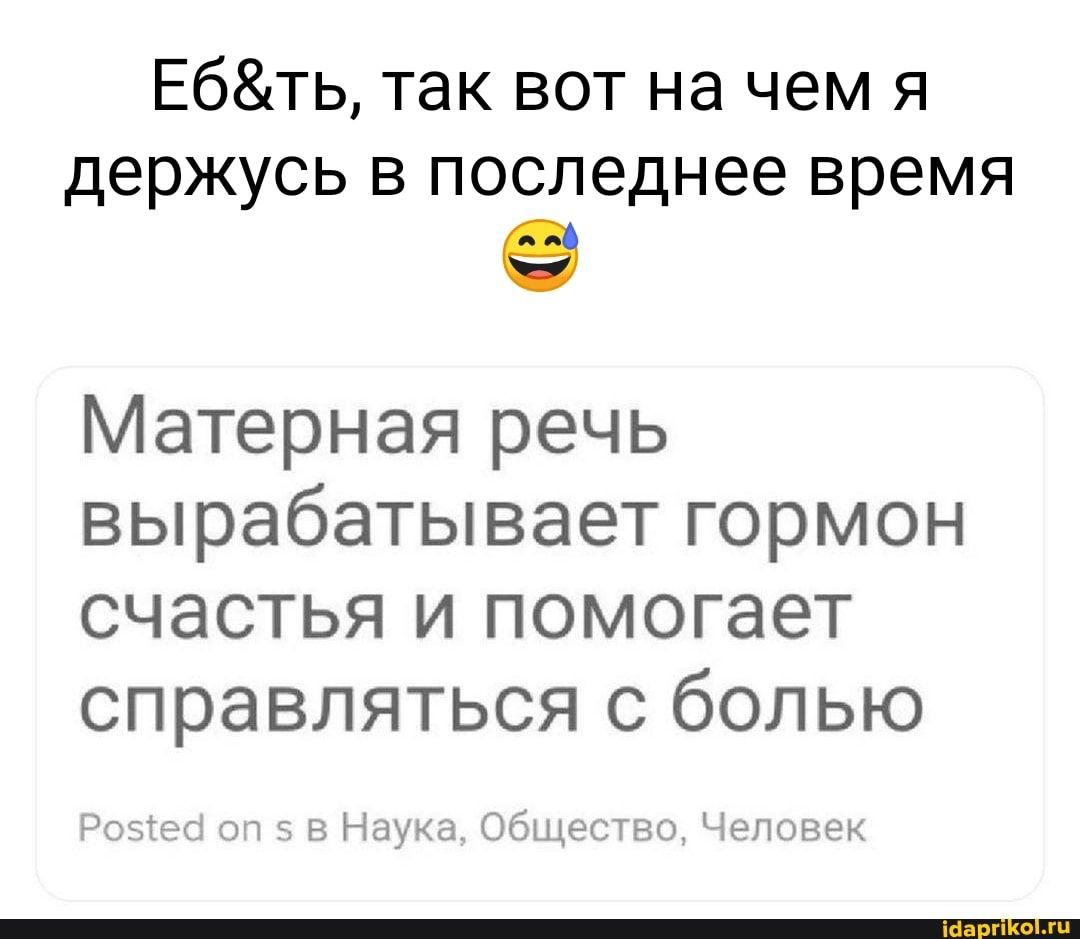 Ебть так вот на чем я держусь в последнее время Матерная речь вырабатывает гормон счастья и помогает справляться с болью т Ц т