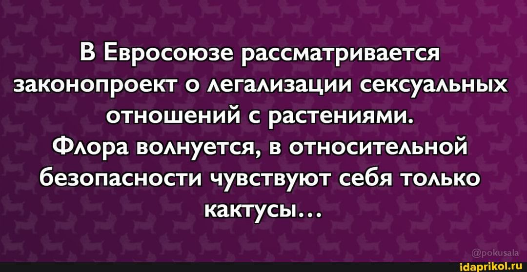 В Евросоюзе рассматривается ЗЗКОНОПРОЕКТ О АЕГЗАИЗЗЦИИ СЕКСУВАЬНЫХ отношений с растениями Флора вошуется в относитеАьной безопасности ЧУВСТЕУЮТ себя ТОАЬКО какгусы