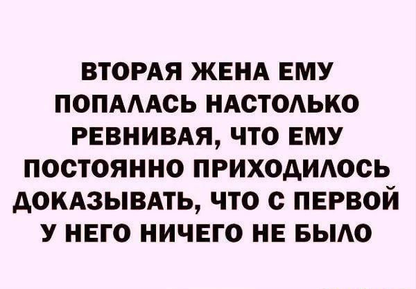 ВТОРАЯ ЖЕНА ЕМУ попмАсь НАСТОАЬКО РЕВНИВАЯ ЧТО ЕМУ ПОСТОЯННО ПРИХОАИАОСЬ АОКАЗЫВАТЬ ЧТО С ПЕРВОЙ У НЕГО НИЧЕГО НЕ БЫАО