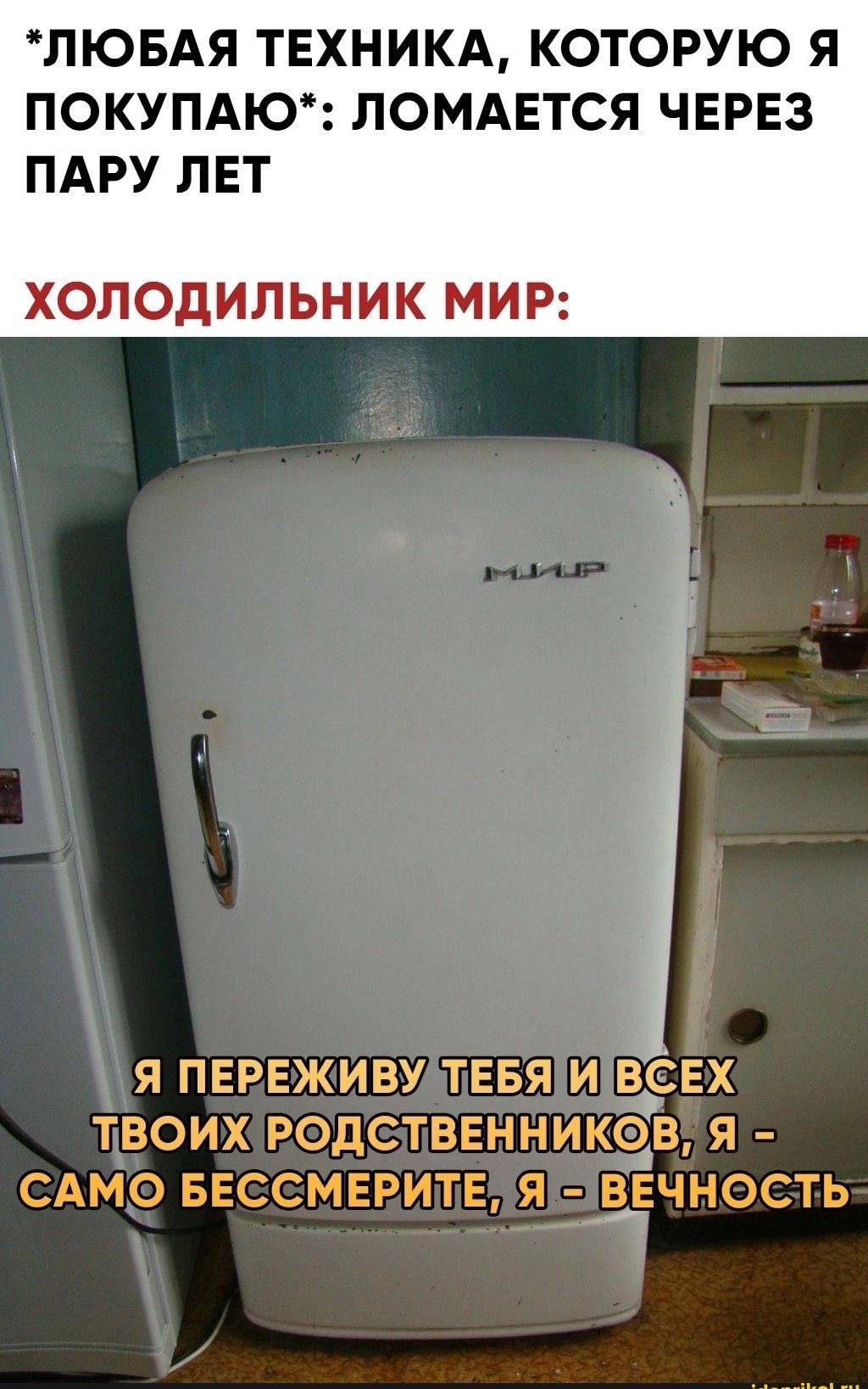 іЛЮБАЯ ТЕХНИКА КОТОРУЮ Я ПОКУПАЮ ЛОМАЕТСЯ ЧЕРЕЗ ПАРУ ЛЕТ ХОЛОДИЛЬНИК МИР Я ПЕРЕЖИБУ ТЕБЯ И ВСЕХ ТВОИХ РОДСТВЕННИКЧВ Я САМО БЕССМЕРИТЕ Я ВЕЧНОСТЬ ш
