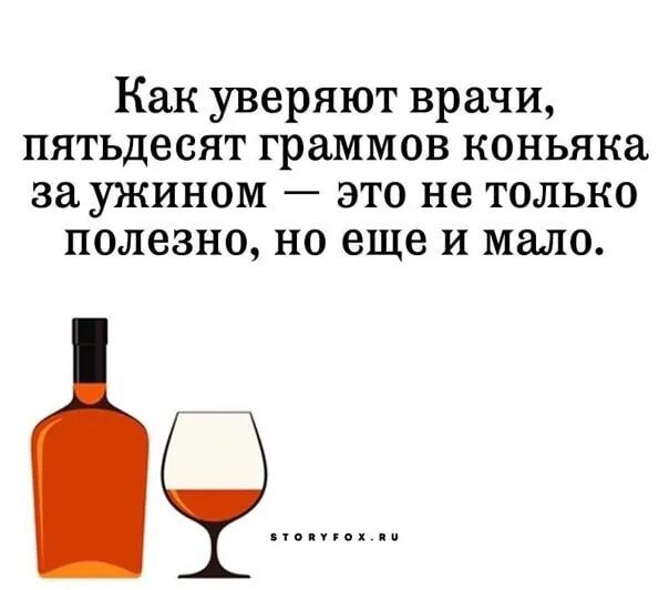 Как уверяют врачи пятьдесят граммов коньяка за ужином это не только полезно но еще и мало