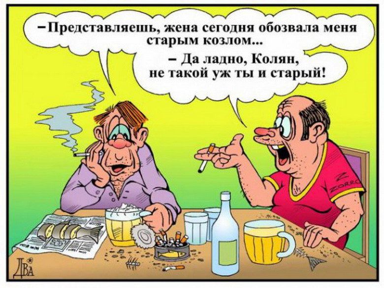Представляешь жена сегодня обозвала меня старым козлам Да ладно Колян не такой уж ты и старый