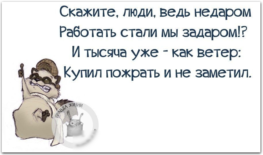Скажите люди Ведь недаром Работать стапи мы задаром И тысяча уже как ветер Купил пожрать и не заметил