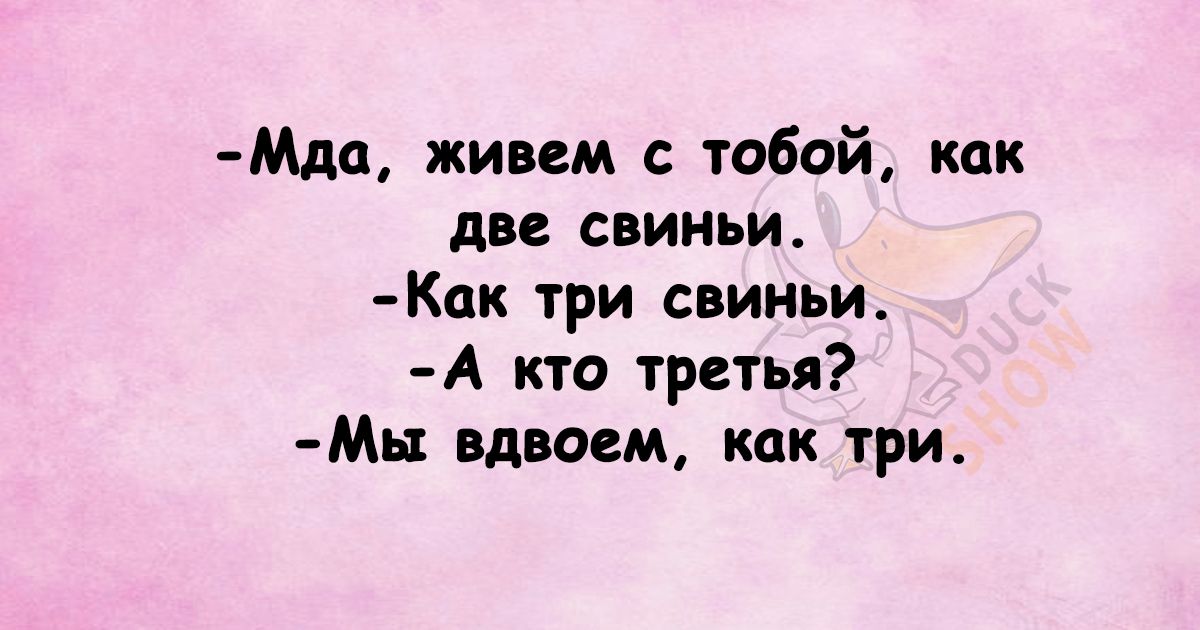 Мда живем с тобой как две свиньи Как три свиньи А кто третья Мы вдвоем как три