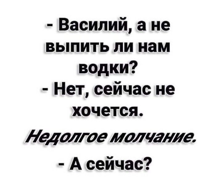 Василий а не выпить ли нам водки Нет сейчас не хочется Недолгое молчаше А сейчас