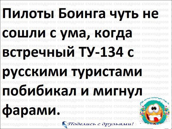 Пилоты Боинга чуть не сошли с ума когда встречный ТУ 134 с русскими туристами побибикал и мигнул_д фарами