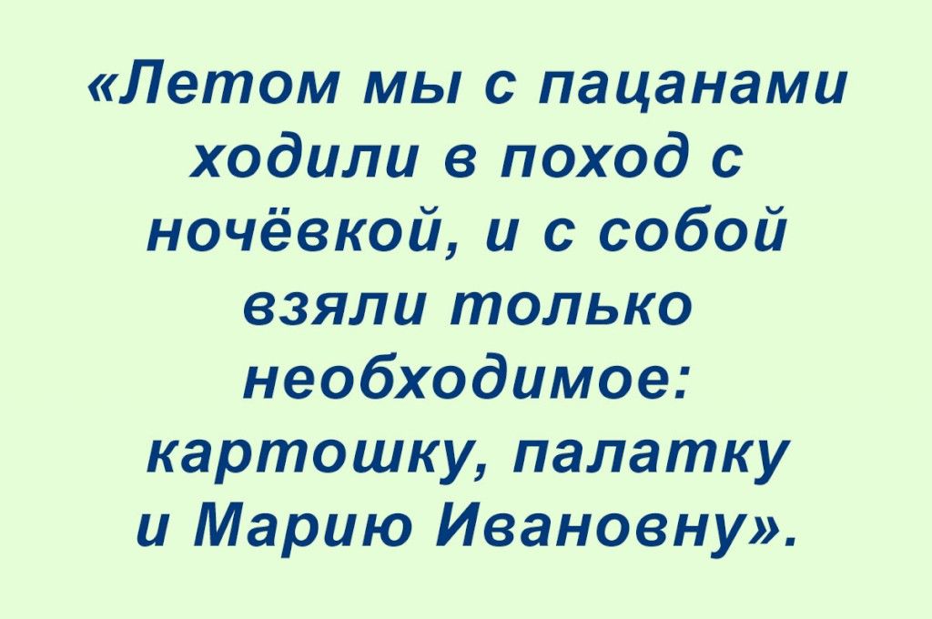 Летом мы с пацанами ходили в поход с ночёвкой и с собой взяли только необходимое картошку палатку и Марию Ивановну