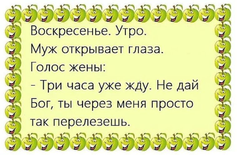 ддэээээзэзээзэт Воскресенье Утро Муж открывает глаза Голос жены Три часа уже жду Не дай Бог ты через меня просто так перелезешь ээёзэээээё