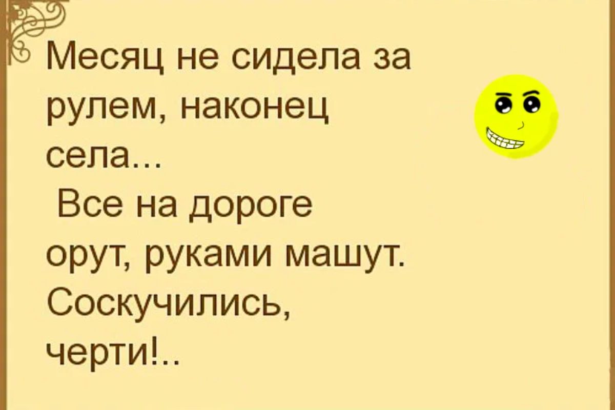 Месяц не сидела за рулем наконец села Все на дороге орут руками машут Соскучипись черти