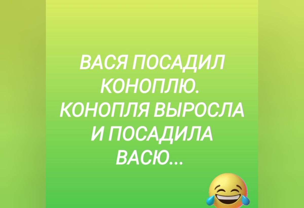 ВАСЯ ПОСАДИЛ КОНОПЛЮ КОНОПЛЯ ВЫРОСЛА И ПОСАДИЛА ВАСЮ