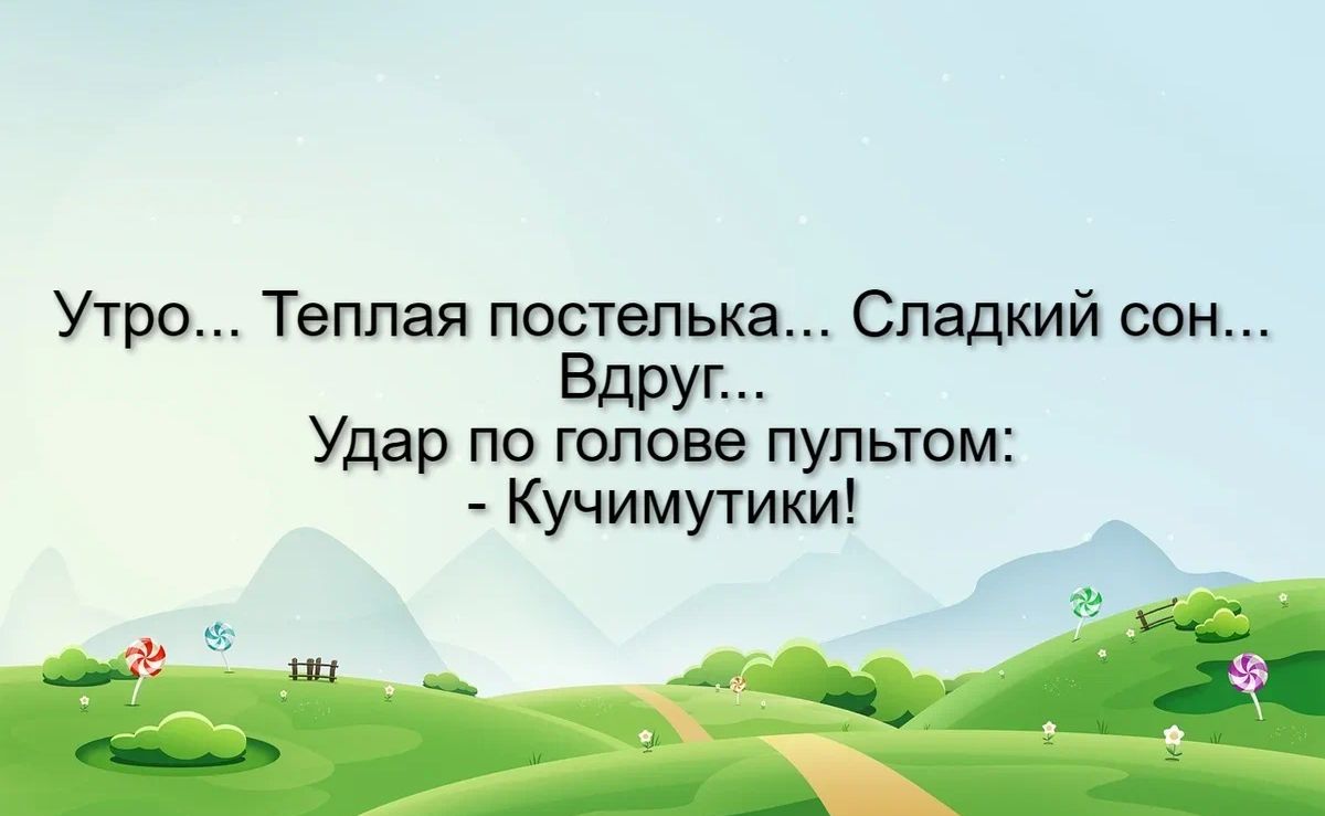 Утро Теплая постепьха Сладкий сон Вдруг Удар по голове пультом Кучимутики я