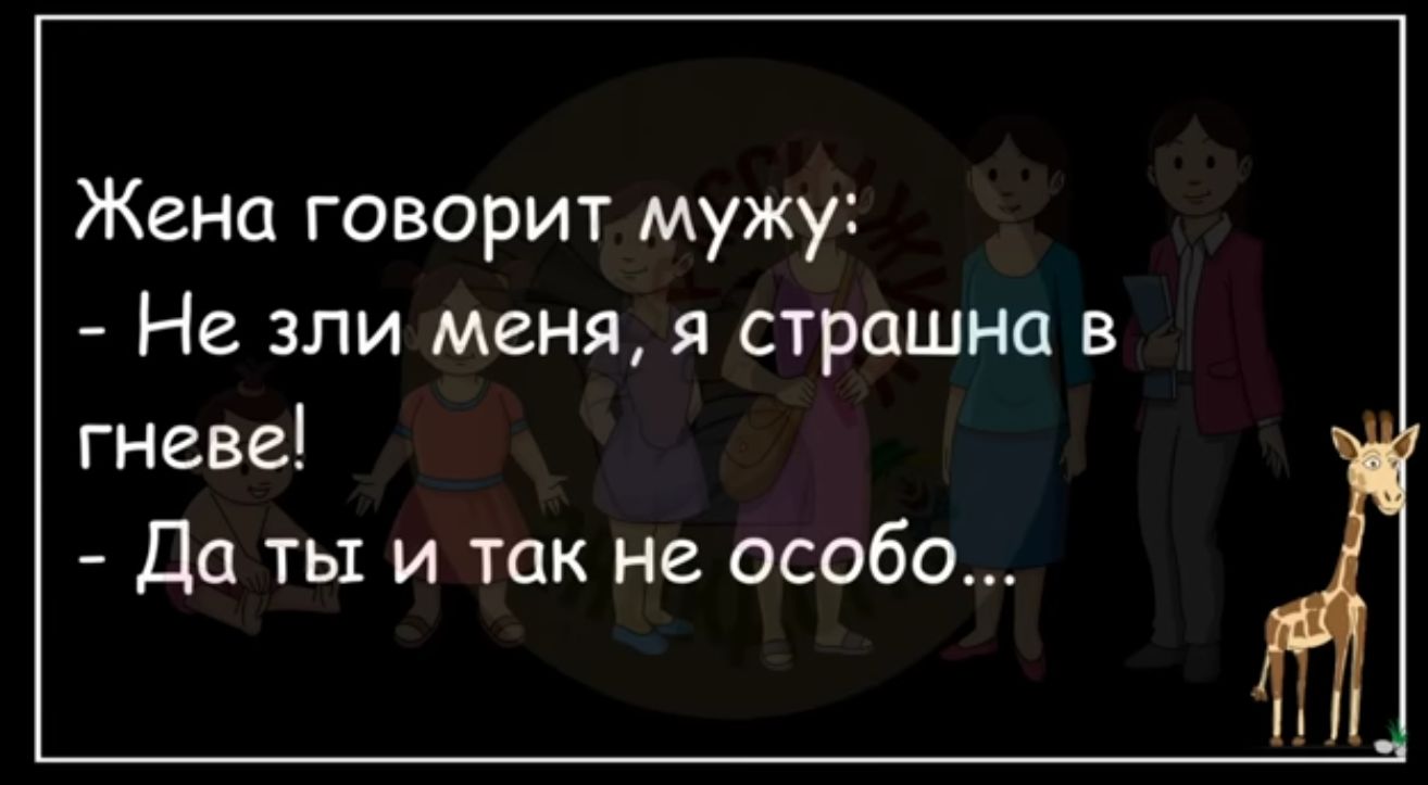 Жени говорит мужу Не зли меня я страшна в гневе Да ты и так не особо