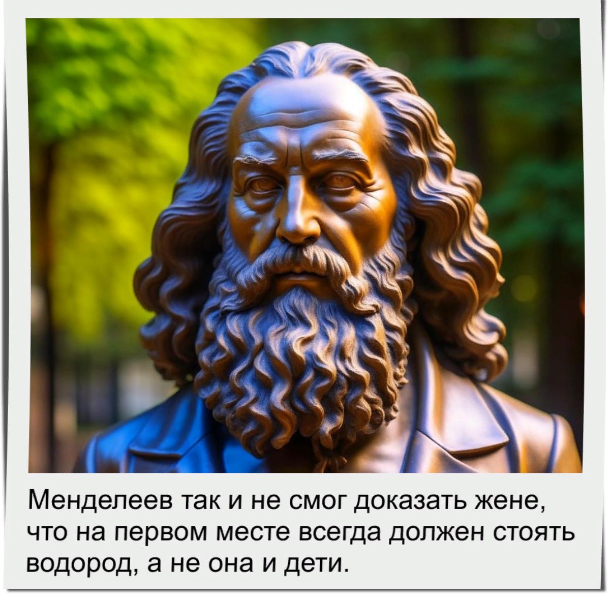 Менделеев так и не смог доказать жене что на первом месте всегда должен стоять водоро а не она и дети