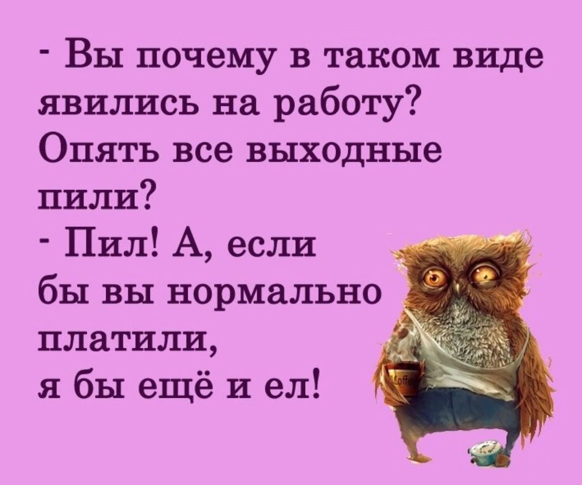Вы почему в таком виде явились на работу Опятъ все выходные пили Пил А если бы вы нормально платили я бы ещё и ел