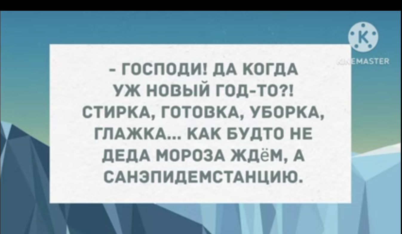 ГОСПОДИ дА КОГДА УЖ НОВЫЙ ГОД ТО СТИРКА ГОТОВКА УБОРКА ГПАЖКА КАК БУдТО НЕ дЕдА МОРОЗА Ждём А САНЗПИДЕМСТАНЦИЮ т