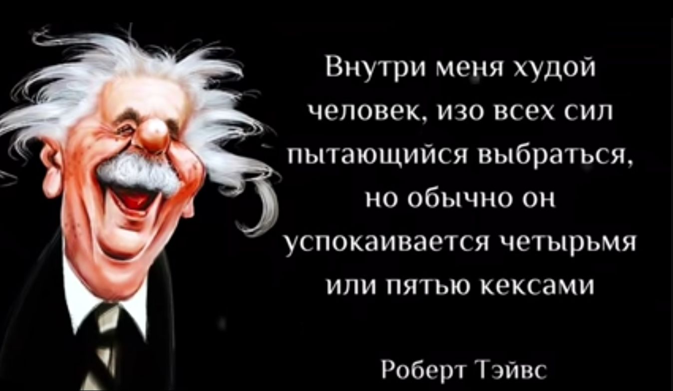 Внутри меня худой человек изо всех сил пытающийся выбраться но обычно он успокаивается четырьмя или пятые кексами Роги рт чивс