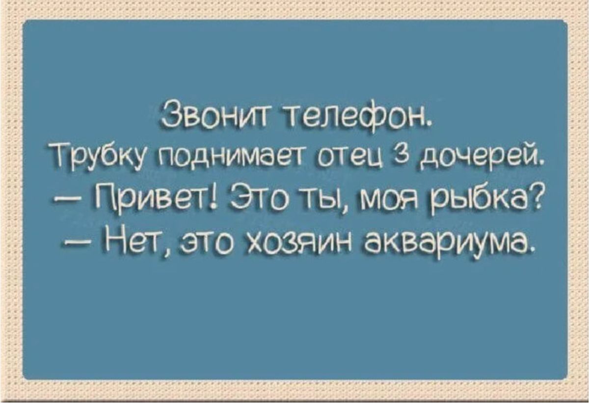 Звонит телефон Трубку поднимает отец 3 дочерей Привет Это ТЫ моя рыбка Нет это хозяин аквариума