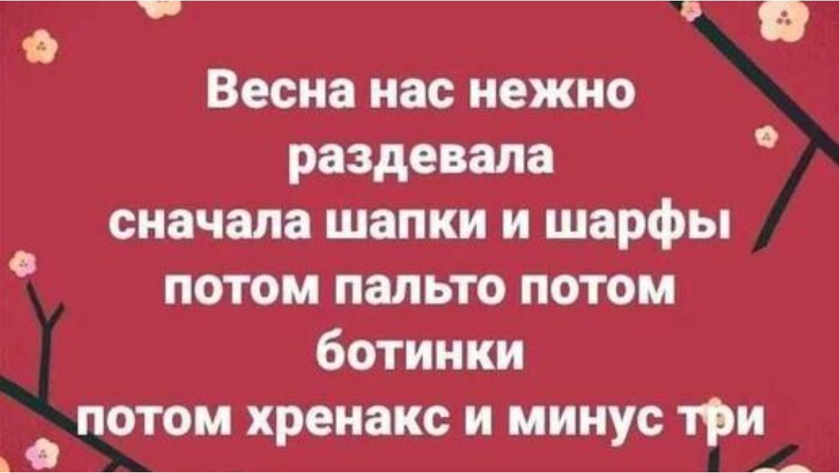 7_ в Весна нас нежно раздевала сначала шапки и шарфы потом пальто потом ботинки потом хренакс и минус 19