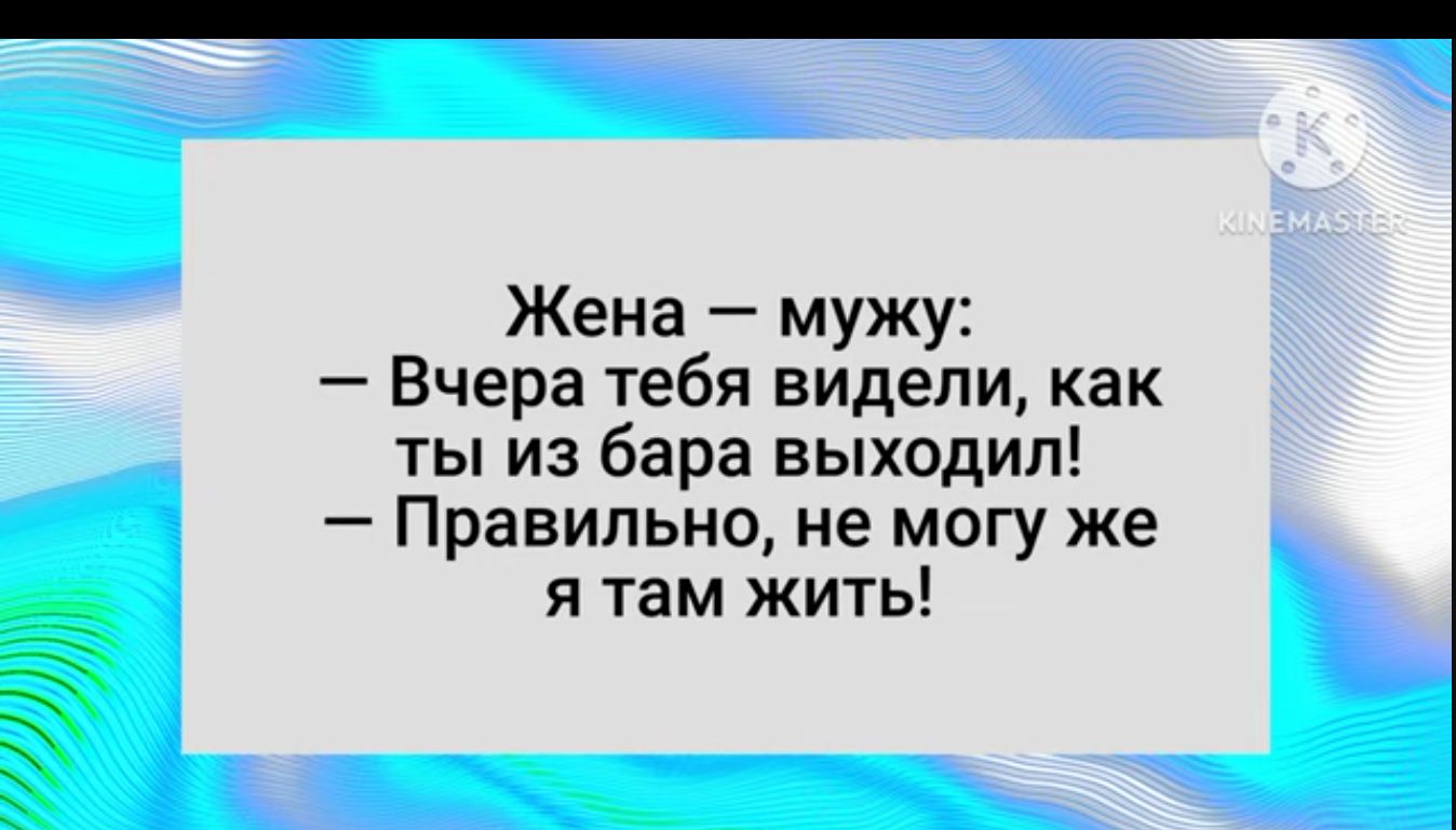 Жена мужу Вчера тебя видели как ты из бара выходил Правильно не могу же я там жить