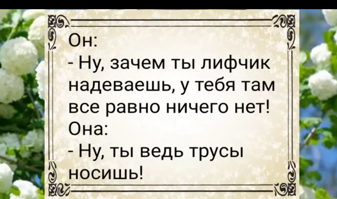 Ну зачем ты лифчик надеваешь у тебя там все равно ничего нет 1 Она Ну ты ведь трусы Ч _носишь
