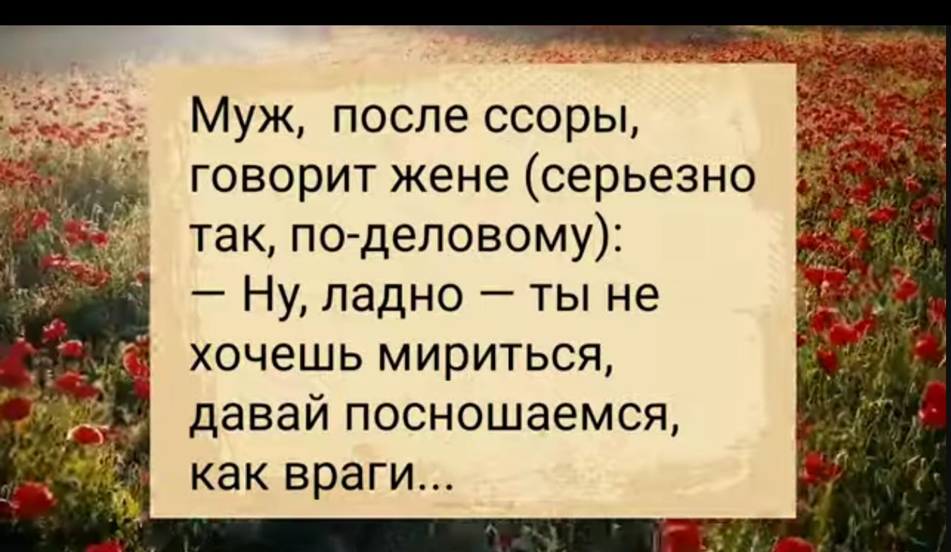 Муж после ссоры говорит жене серьезно так по деловому Ну ладно ты не хочешь мириться давай посношаемся как враги