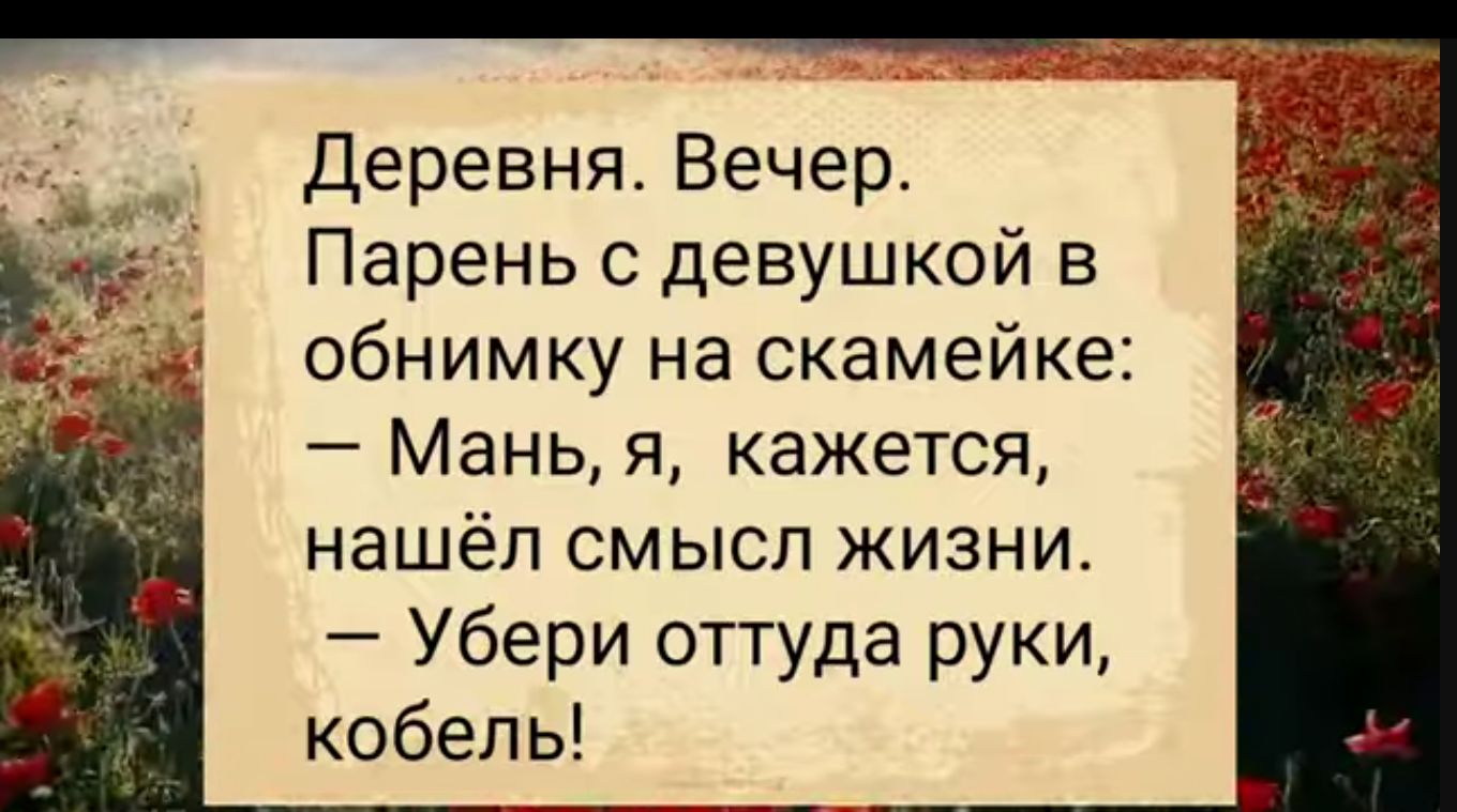 Деревня Вечер Парень с девушкой в обнимку на скамейке Мань я кажется нашёл смысл жизни Убери оттуда руки кобель