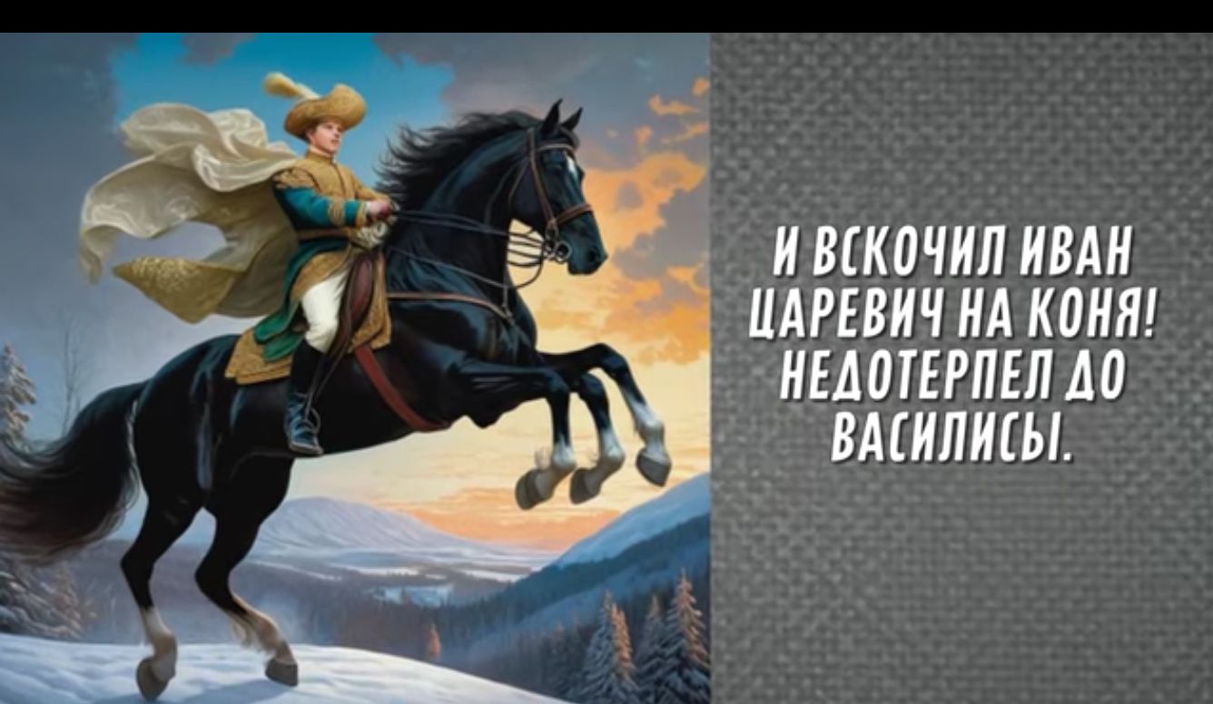 ИВСКОЧИЛ ИВАН ЦАРЕВИЧ НА КОНЯ НЕДОТЕРЛЕЛ д0 ВАСИЛИСЫ