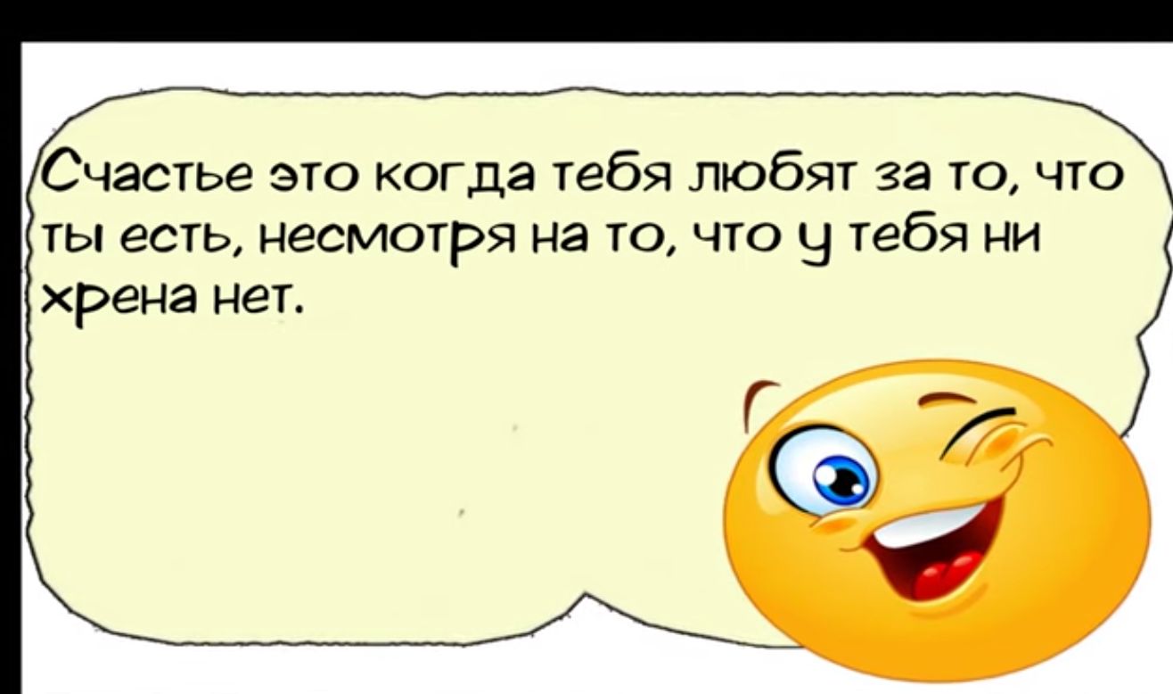 Счастье это когда тебя любят за ТОЪ ты есть несмотря на то что у тебя ни хрена нет