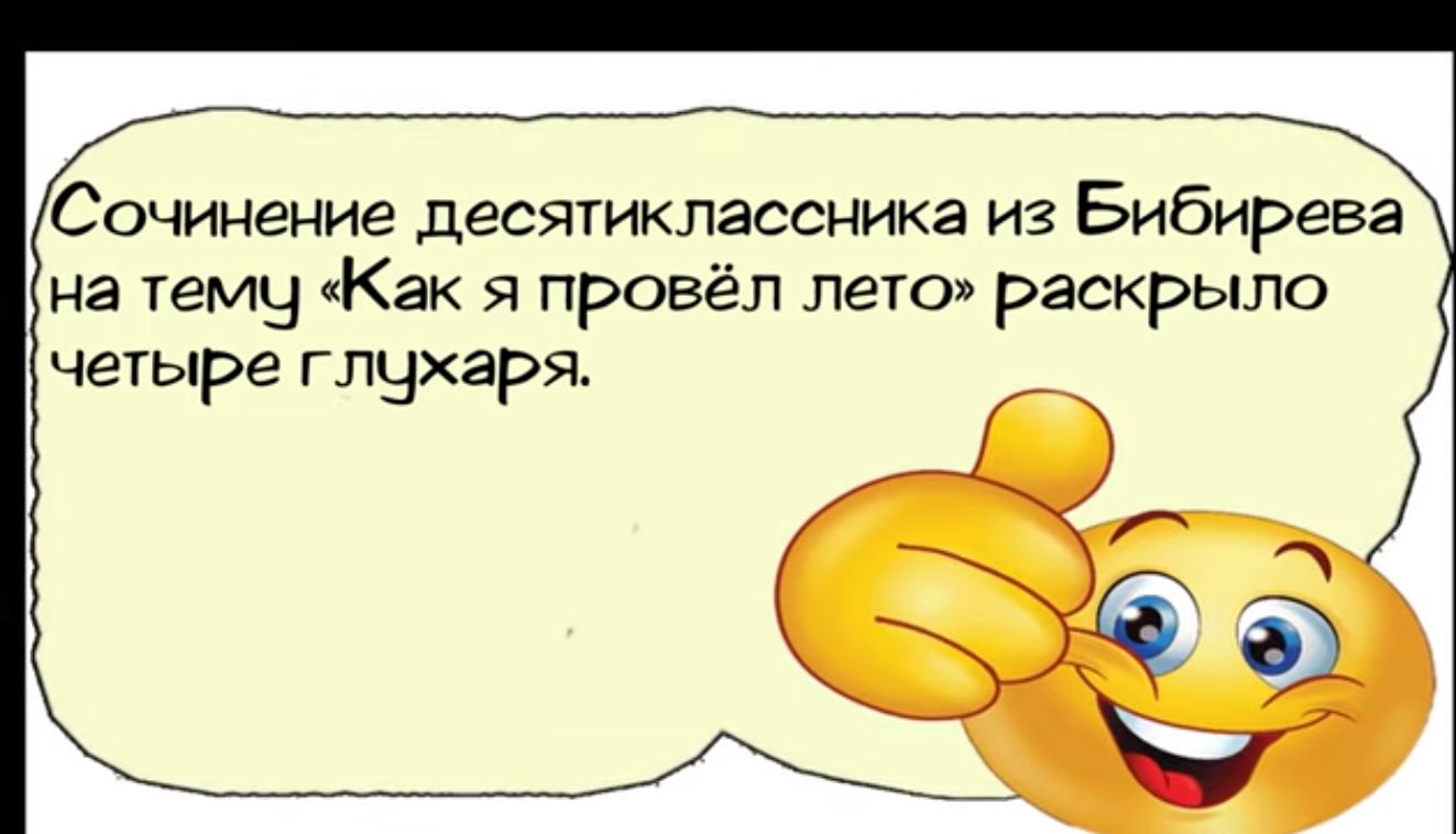 Сочинение десятиклассника из Бибирева на тему Как я провёл лето раскрыло четыре глухаря