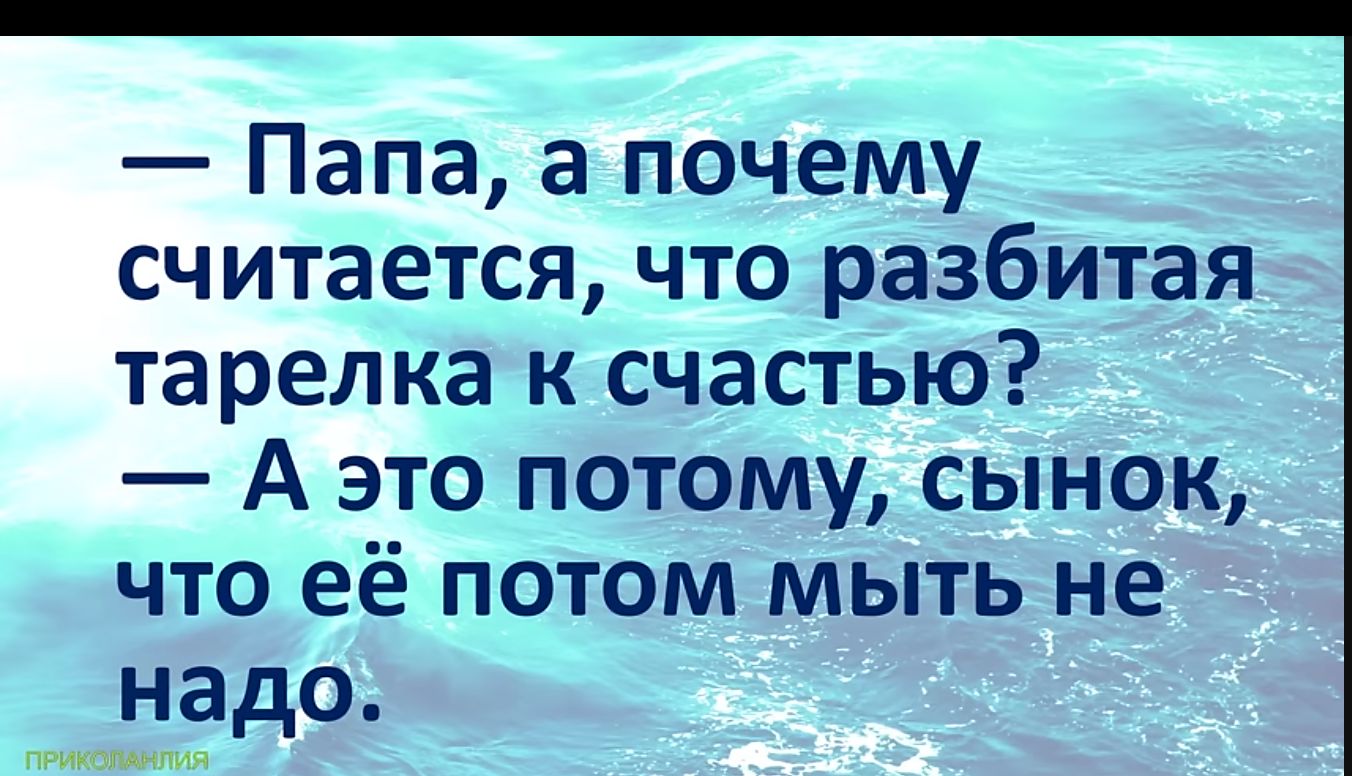 Папа а почему считается что разбитая тарелка к счастью Аэто потому сынок что её потом мыть не надо