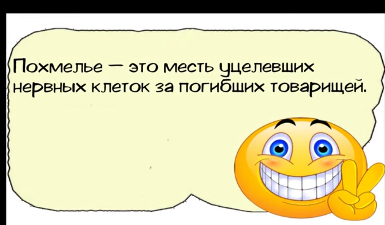 Похмелье это месть уцелевших нервных клеток за погибших товарищей