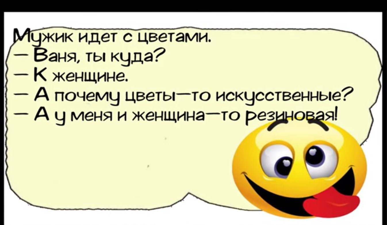 ркик идет с цветами Ваня ты куда К женщине А почему цветыто искусственные А уменя и женщинато резиновая