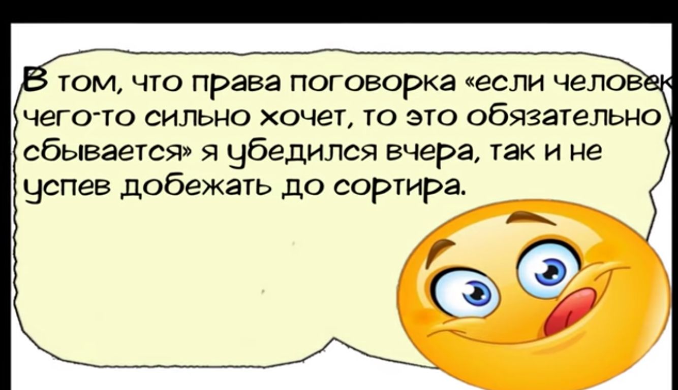 том что права поговорка если челов чего то сильно хочет то это обязательно сбывается я убедился вчера так и не чспев добежать до сортира