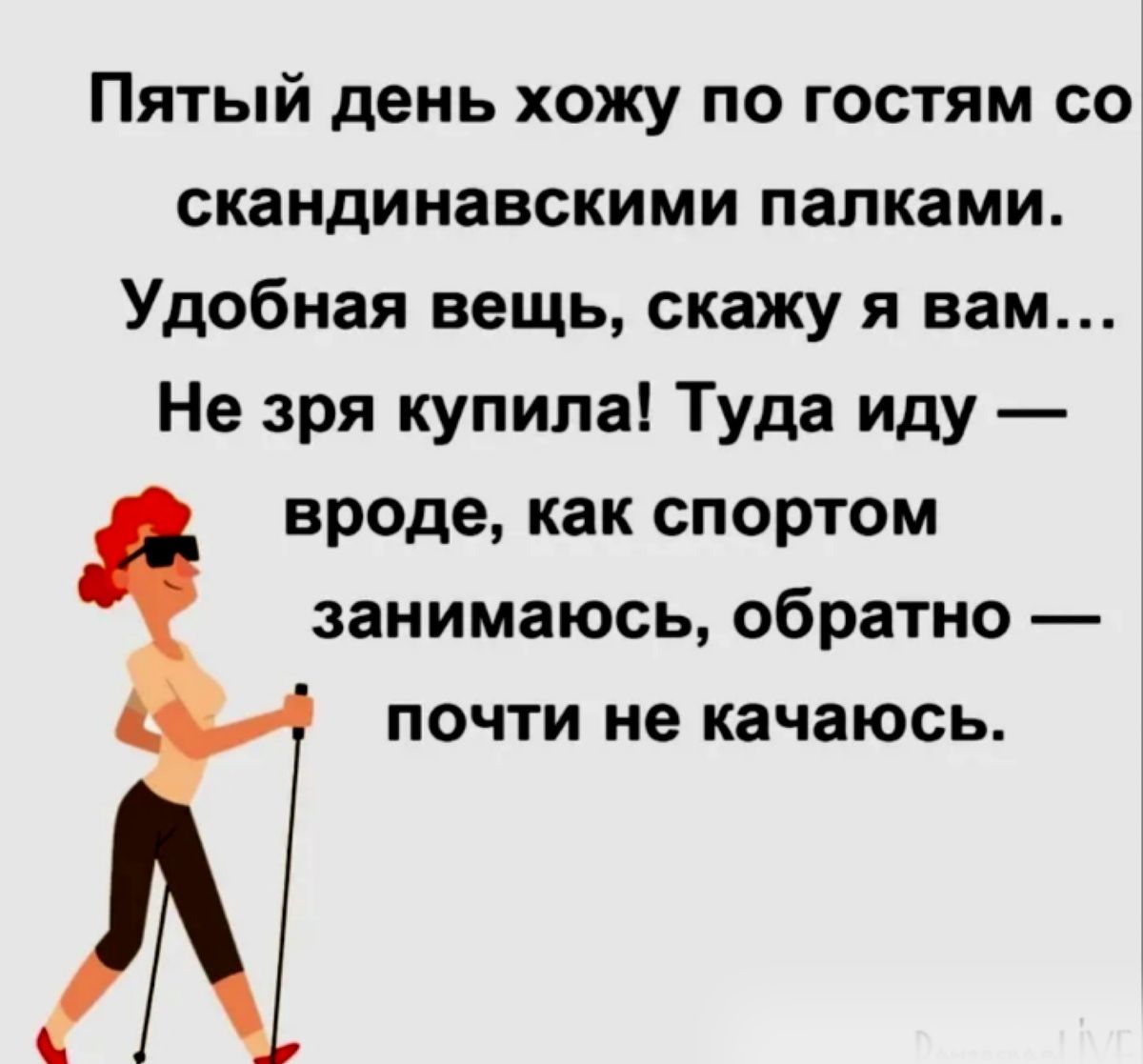 Пятый день хожу по гостям со скандинавскими палками Удобная вещь скажу я вам Не зря купила Туда иду вроде как спортом занимаюсь обратно почти не качаюсь