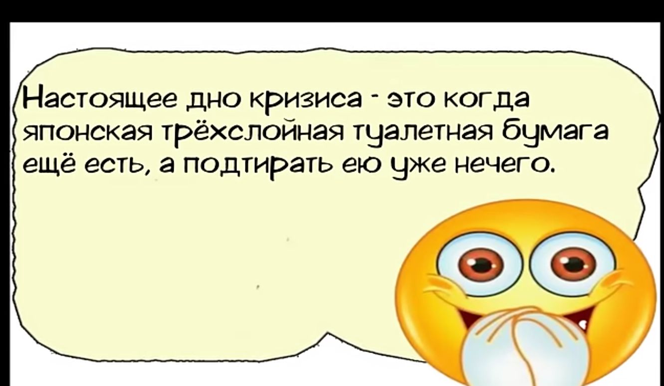 Настоящее дно кризиса это когда японская трёхслойная тЧалетная бумага ещё есть а подтирать ею уже нечего