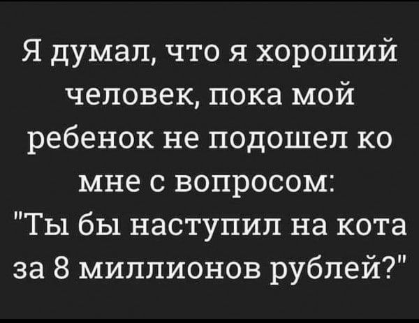 Я думал что я хороший человек пока мой ребенок не подошел ко мне с вопросом Ты бы наступил на кота за 8 миллионов рублей