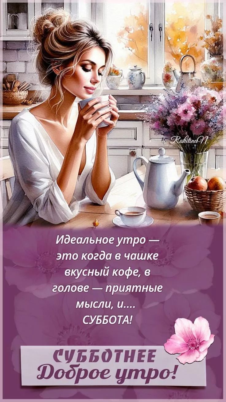 Идеальное утро — это когда в чашке вкусный кофе, в голове — приятные мысли, и.... СУББОТА! СУББОТНОЕ Доброе утро!