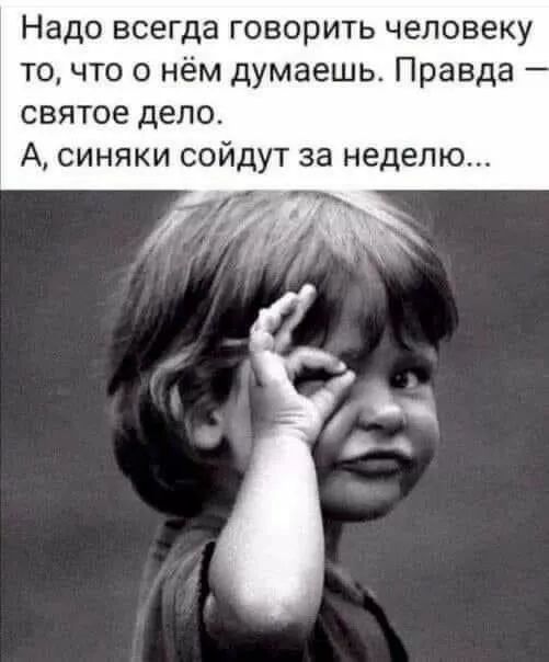 Надо всегда говорить человеку то, что о нём думаешь. Правда — святое дело. А, синяки сойдут за неделю...