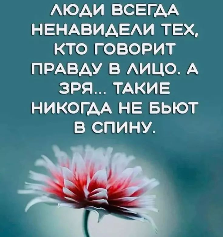 Люди всегда ненавидели тех, кто говорит правду в лицо. А зря... такие никогда не бьют в спину.