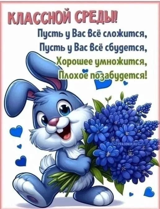 КЛАССНОЙ СРЕДЫ! Пусть у Вас всё сложится, Пусть у Вас всё сбудется, Хорошее умножится, Плохое позабудется!