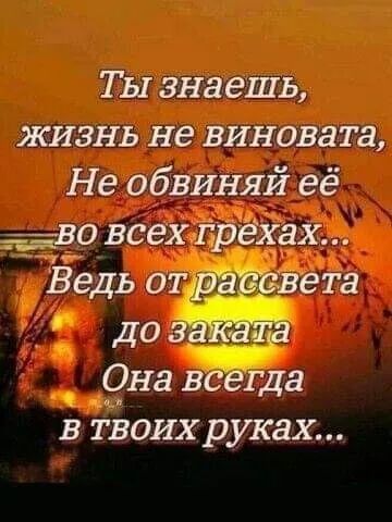 Ты знаешь, жизнь не виновата, Не обвиний её во всех грехах... Ведь от рассвета до заката Она всегда в твоих руках...