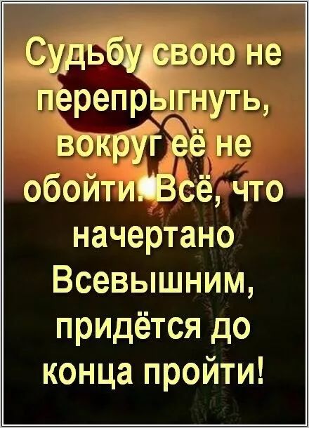 Судьбу свою не перепрыгнуть, вокруг её не обойти. Всё, что начертано Всевышним, придётся до конца пройти!
