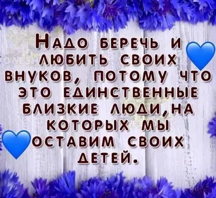 Надо беречь и любить своих внуков, потому что это единственные близкие люди, на которых мы оставим своих детей.