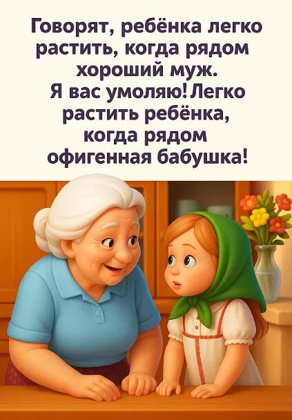 Говорят, ребёнка легко растить, когда рядом хороший муж. Я вас умоляю! Легко растить ребёнка, когда рядом офигенная бабушка!