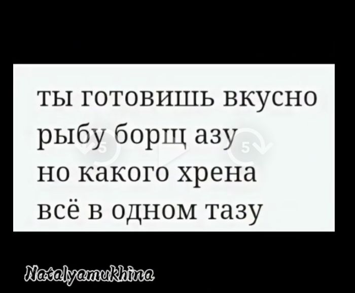 ты готовишь вкусно рыбу борщ азу но какого хрена всё в одном тазу