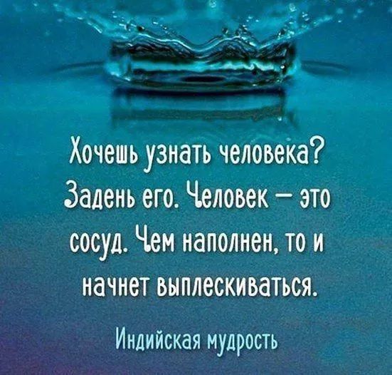 Хочешь узнать человека? Задень его. Человек — это сосуд. Чем наполнен, то и начнет выплескиваться.
Индийская мудрость