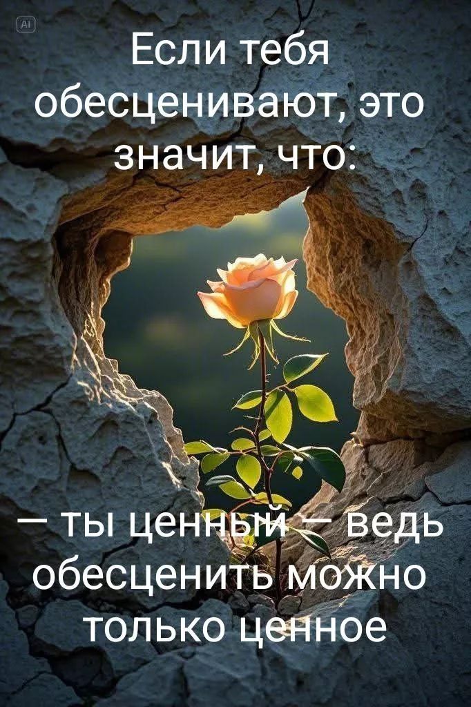 Если тебя обесценивают, это значит, что:
— ты ценный — ведь обесценить можно только ценное