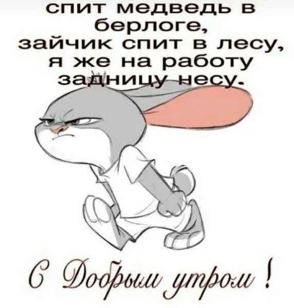 спит медведь в берлоге, зайчик спит в лесу, я же на работе задницу несу. С Добрым утром !