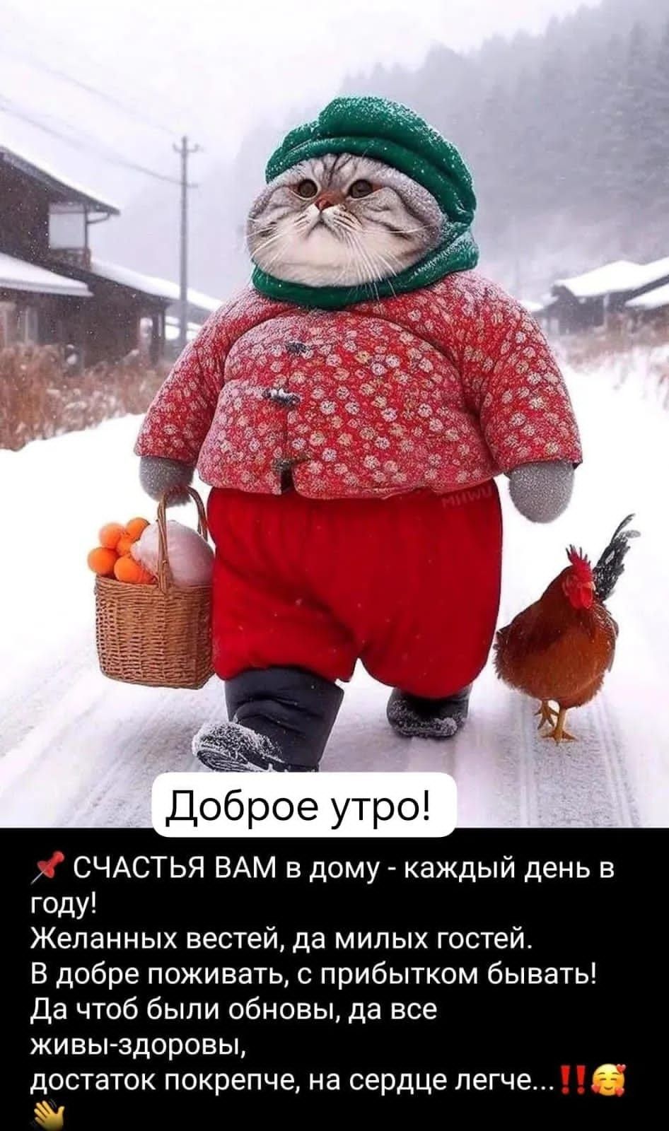 Доброе утро!
СЧАСТЬЯ ВАМ В ДОМУ - каждый день в году!
Желанных вестей, да милых гостей.
В добром поживать, с прибытком бывать!
Да чтоб были обновы, да все живы-здоровы,
достаток покрепче, на сердце легче...!!!