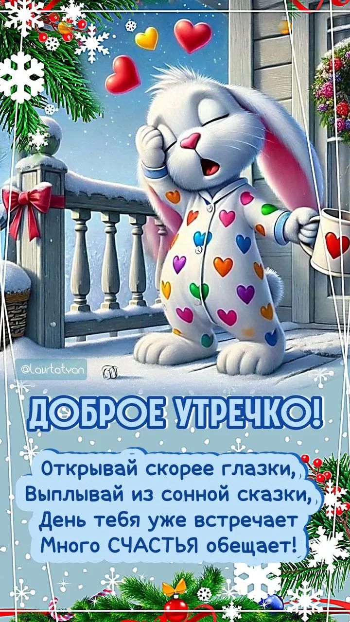 ДОБРОЕ УТРЕЧКО!\nОткрывай скорее глазки,\nВыплывай из сонной сказки,\nДень тебя уже встречает\nМного счастья обещает!